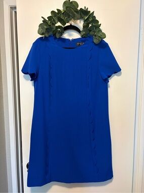 Tahari ASL Cobalt Blue Scalloped Shift Mini Dress
